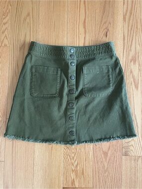 Madewell Women’s Raw Hem A-Line Mini Skirt In Kale Style L6996 Size 6 Olive